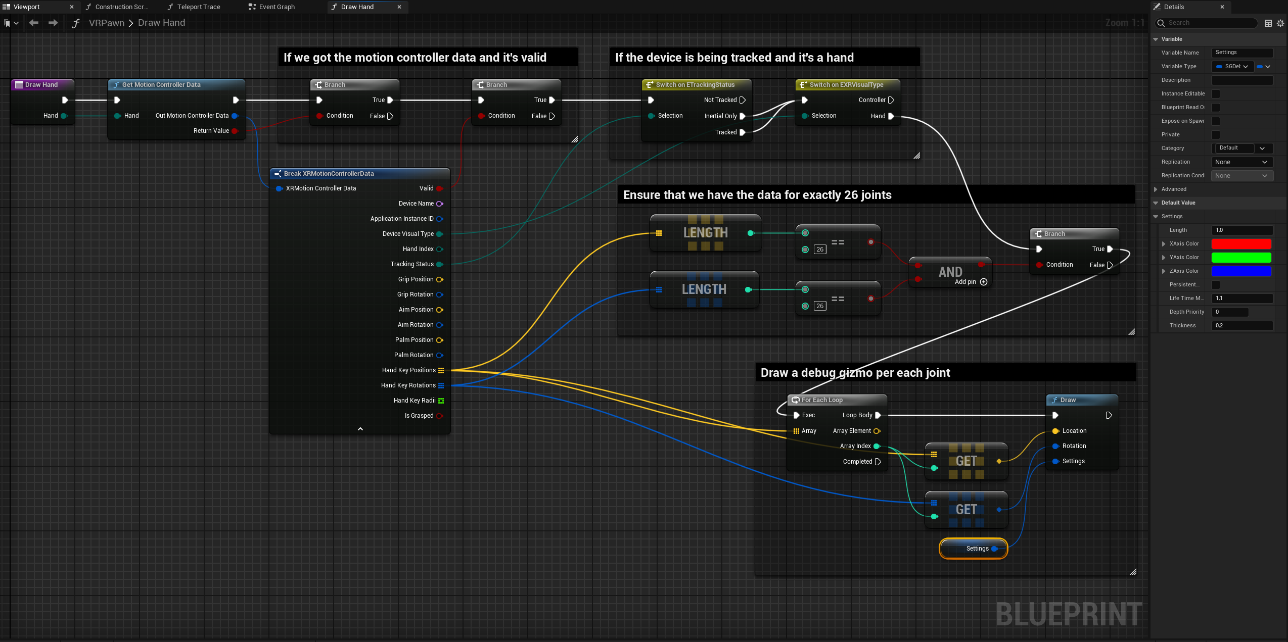 VRPawn Draw Hand function final implementation