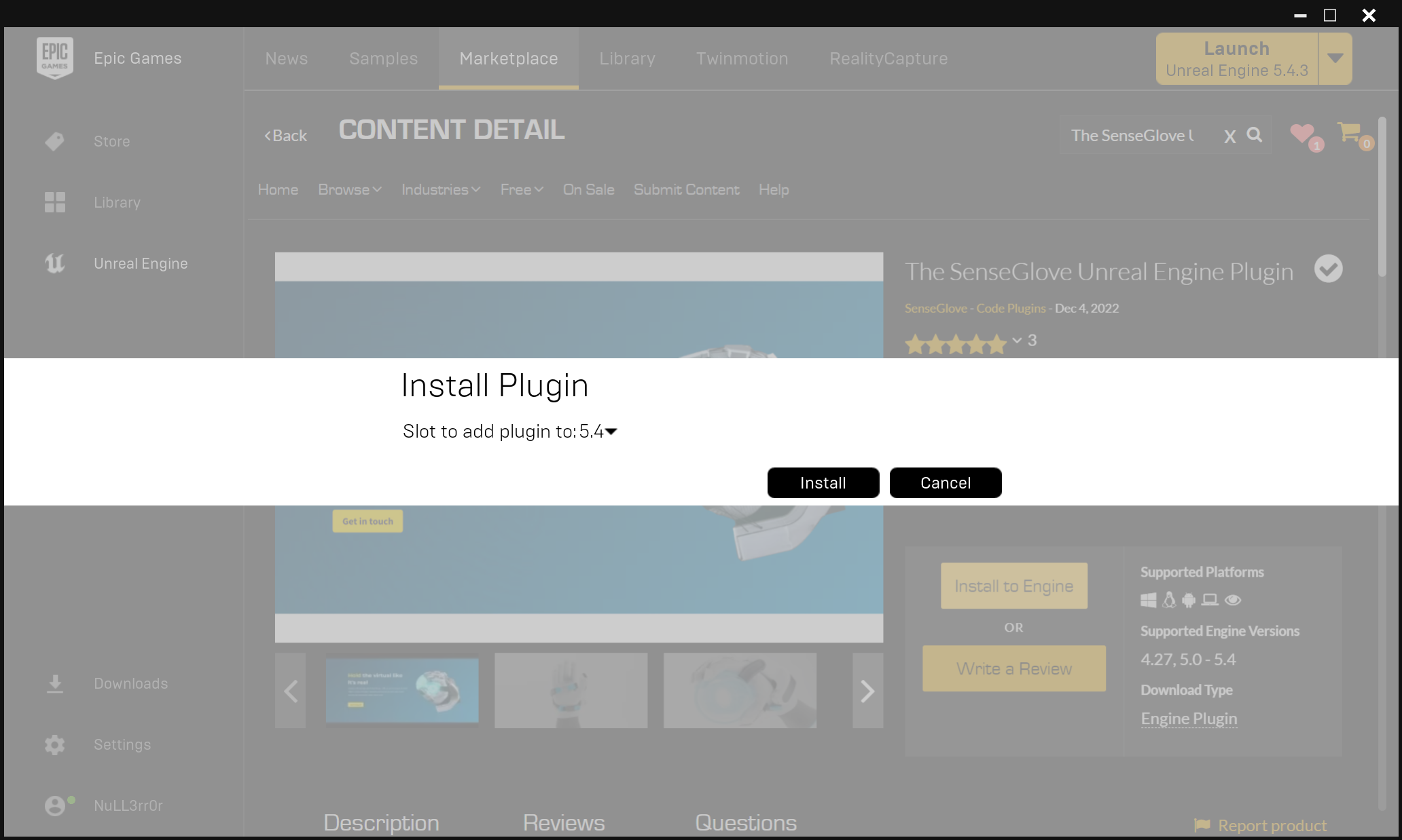 Plugin installation through the Epic Games Launcher - step 5