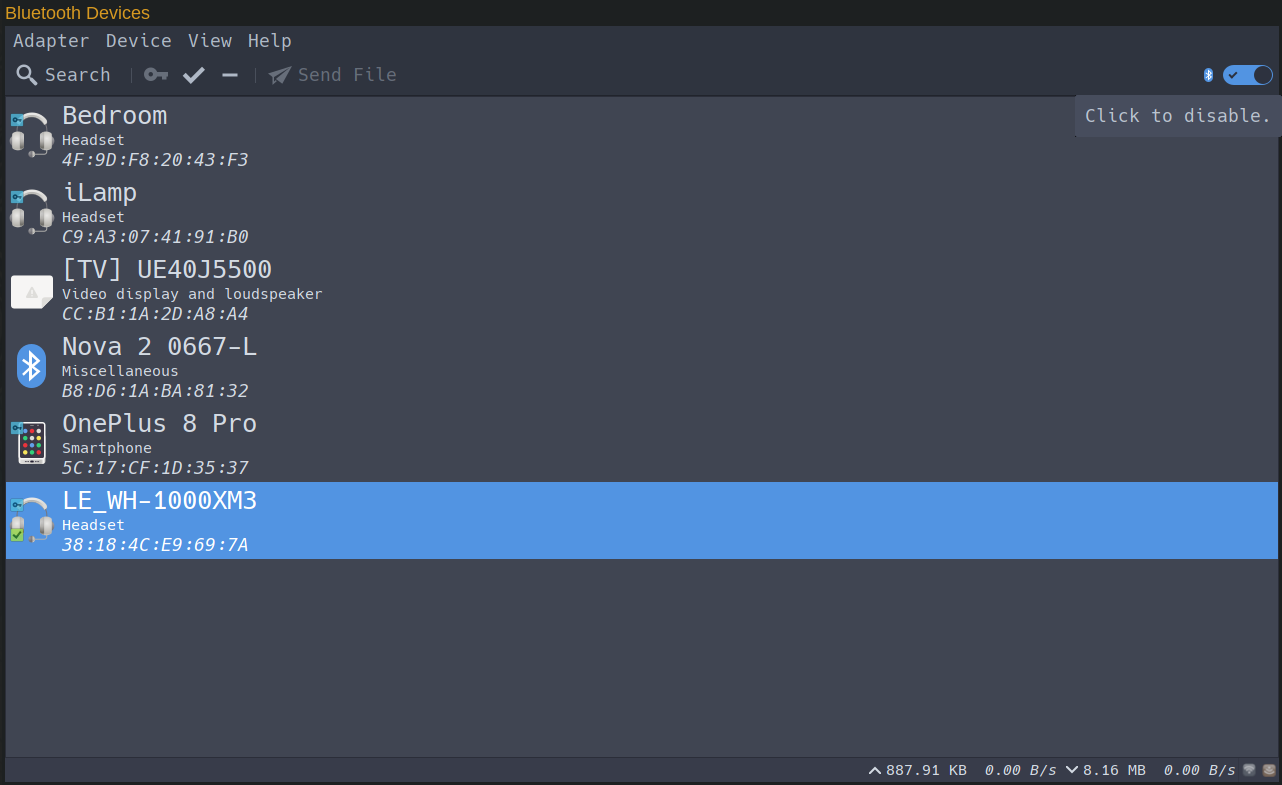 Connect to Nova gloves using Blueman Bluetooth Manager - Verifying the Bluetooth controller status