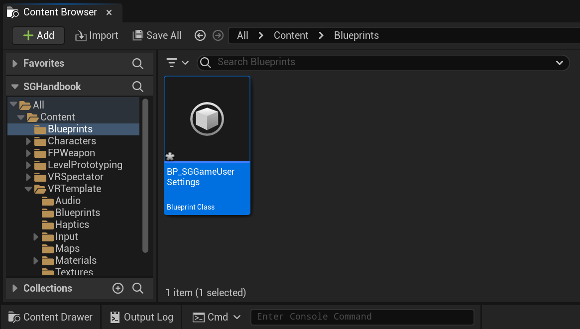 Extending SGGameUserSettings - Renamed NewBlueprint to BP_SGGameUserSettings