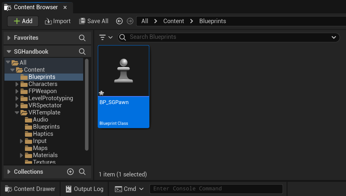 Extending SGPawn - Renamed NewBlueprint to BP_SGPawn