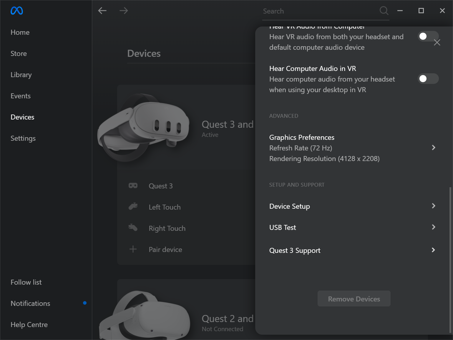 Meta Quest Link - Device advanced graphics preferences