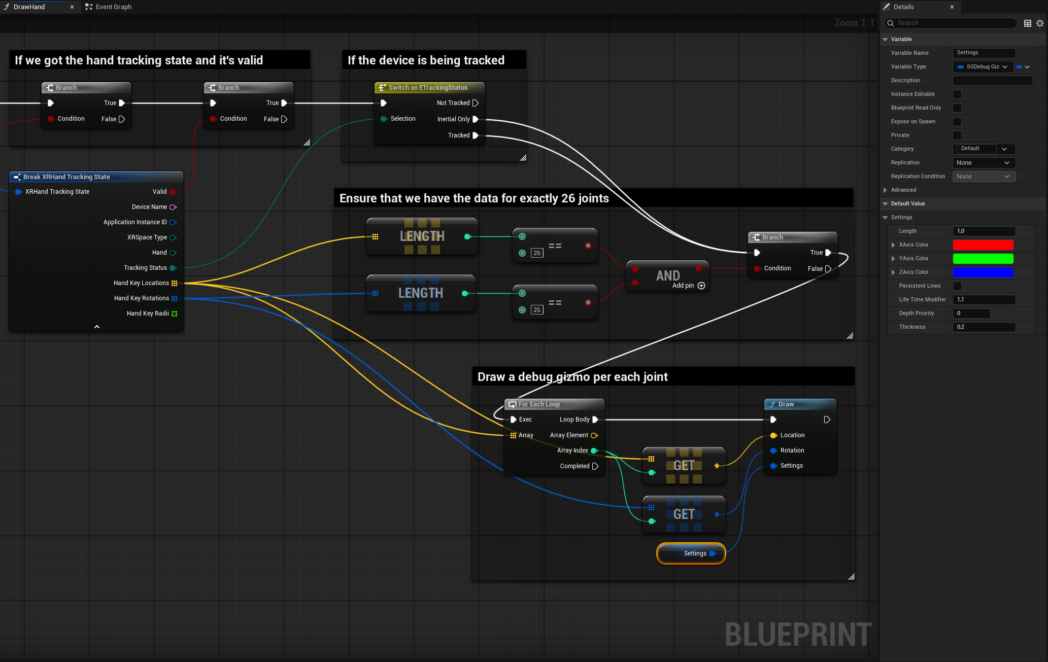 Drawing a debug gizmo per each hand's joint