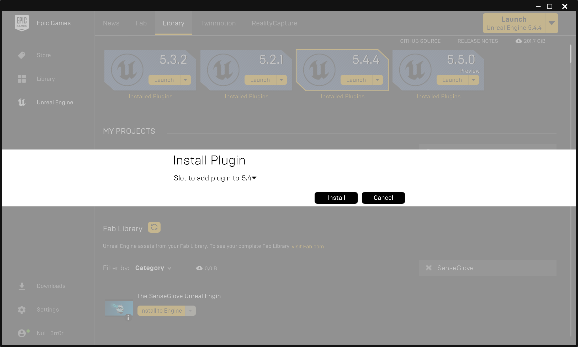 Plugin installation via the Epic Games Launcher - Installing the SenseGlove Unreal Plugin to a specifc Engine version