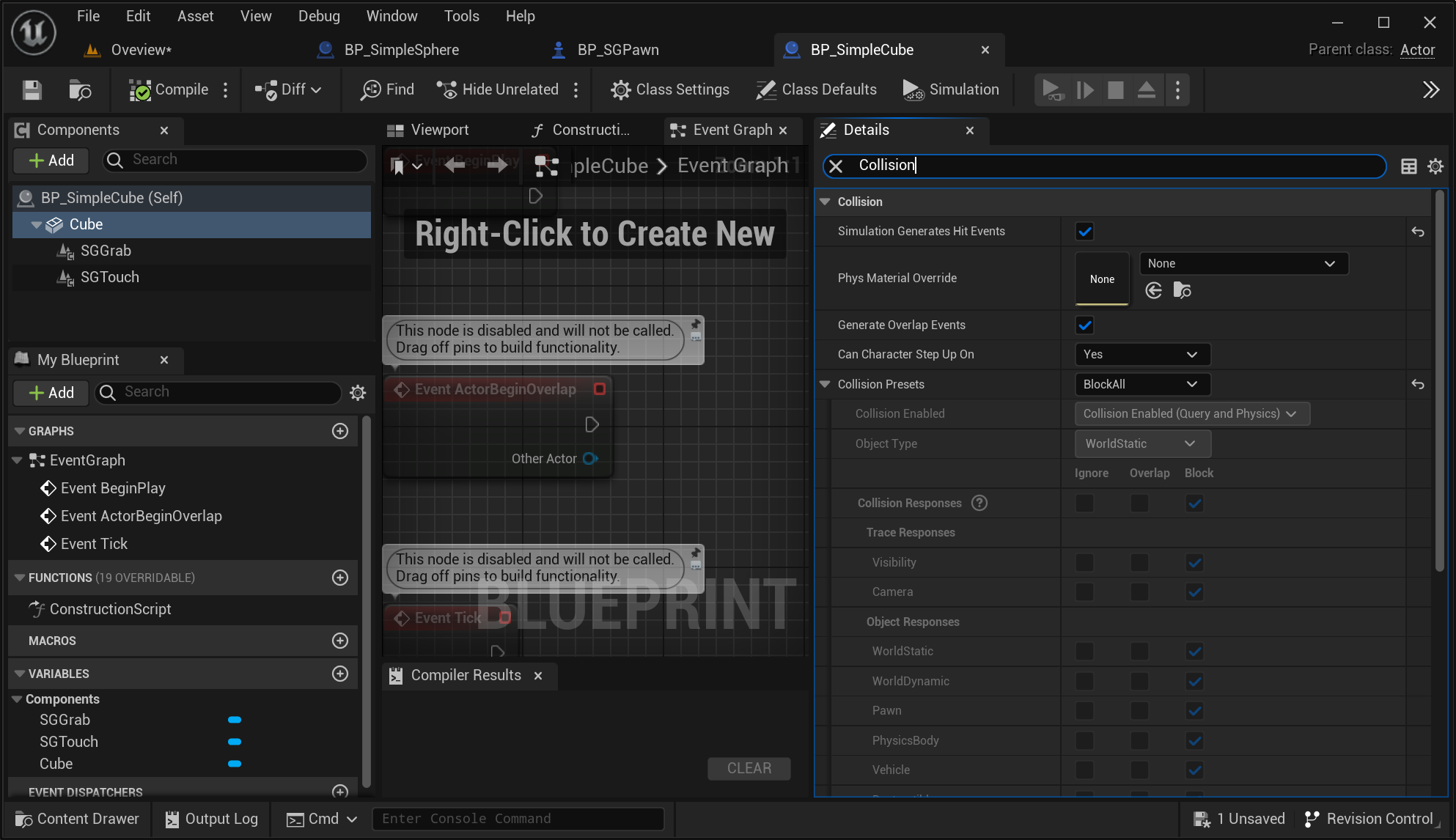 Setting up the Grab/Release System - Setting Collision Presets to Block All