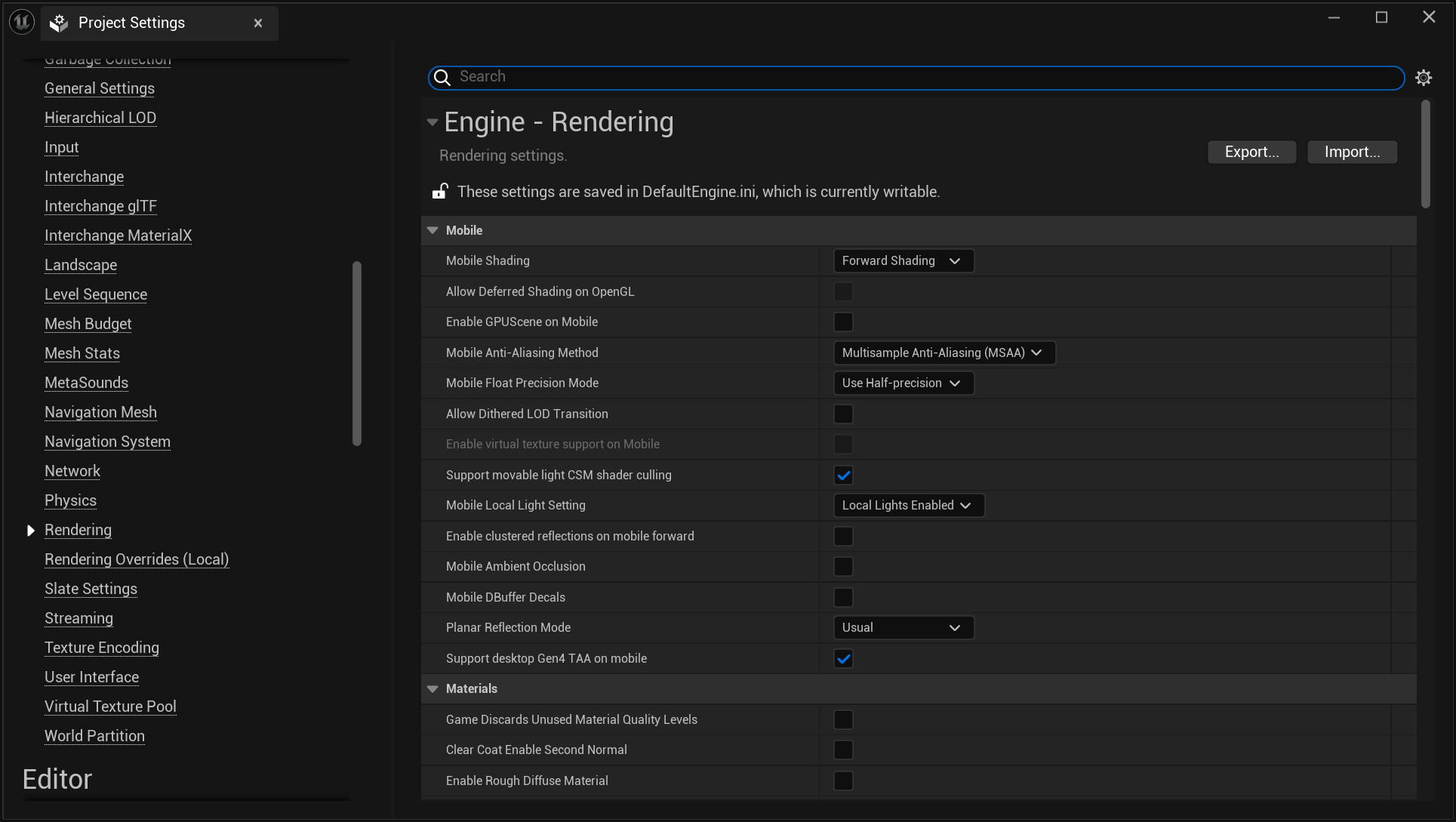 Optimizing Unreal Projects for Mobile - Rendering Settings - Mobile