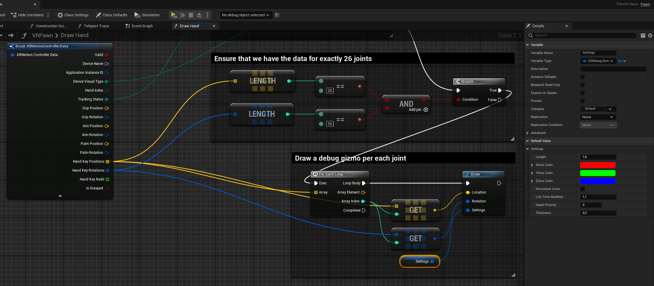 Drawing a debug gizmo per each hand's joint