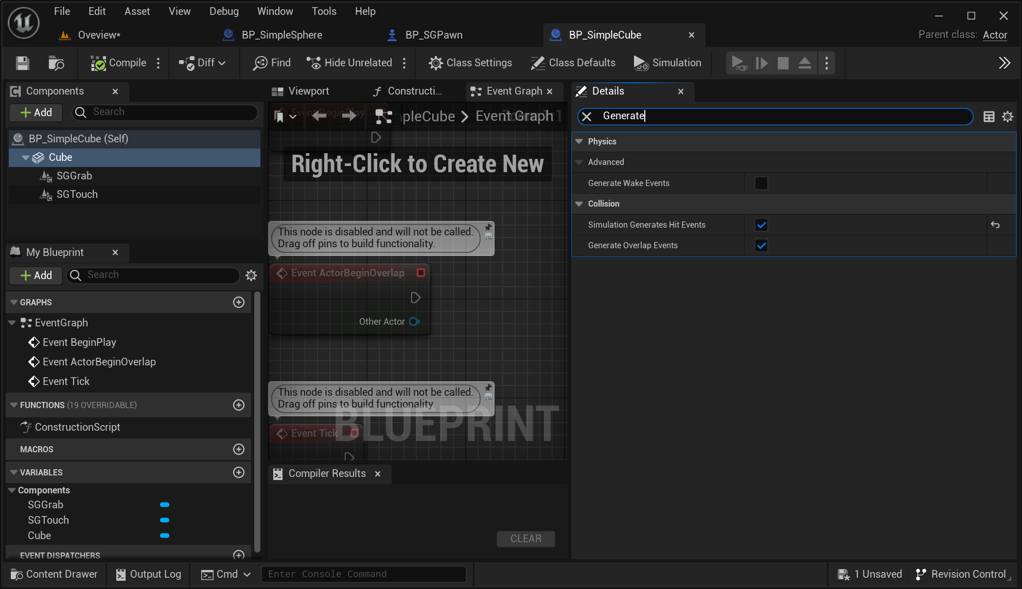 Setting up the Grab/Release System - Enabling Simulation Generates Hit Events and Generate Overlap Events