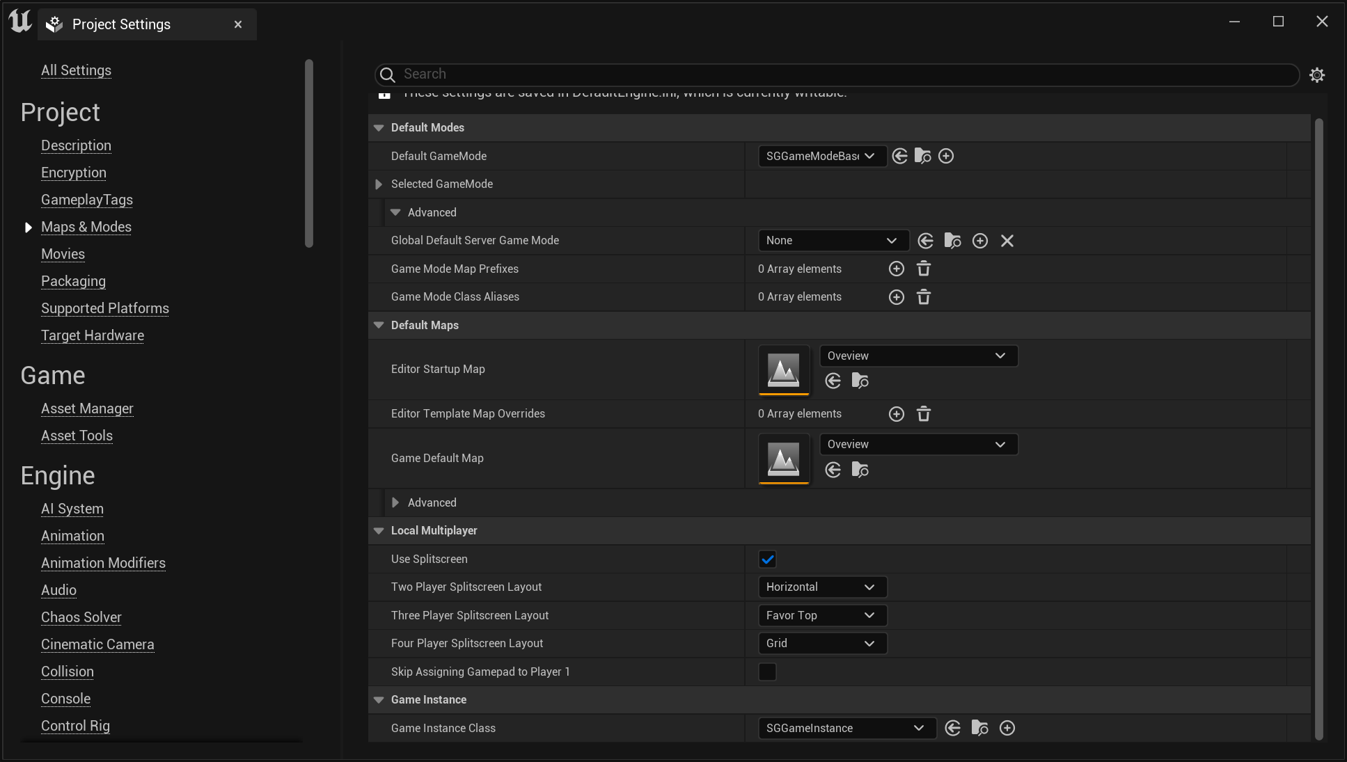 Setting Up SGGameInstance - Setting the default class SGGameInstance