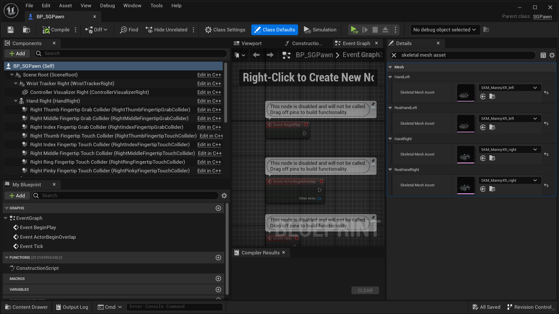 The SGPawn and the Plugin Virtual Hand Mesh Settings - SGPawn settings