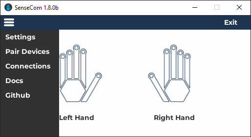 SenseCom on Microsoft Windows - SenseCom Hamburger Menu - Pair Devices