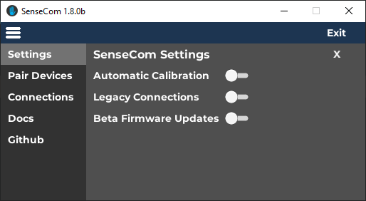 SenseCom on Microsoft Windows - SenseCom v1.8.x+ Settings - Legacy Connections