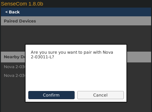 SenseCom on GNU/Linux - Pair Devices - Paring Confirmation