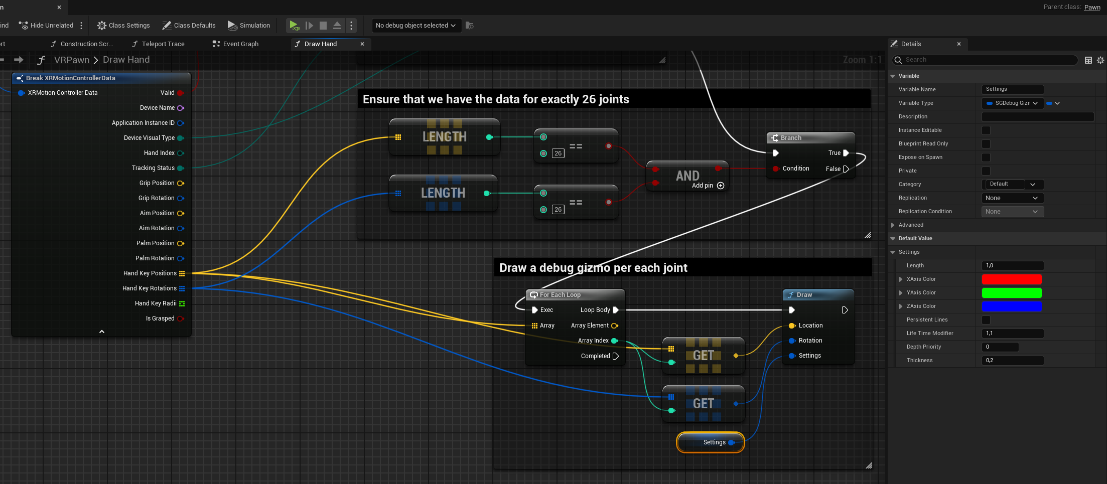 Drawing a debug gizmo per each hand's joint Drawing a debug gizmo per each hand's joint