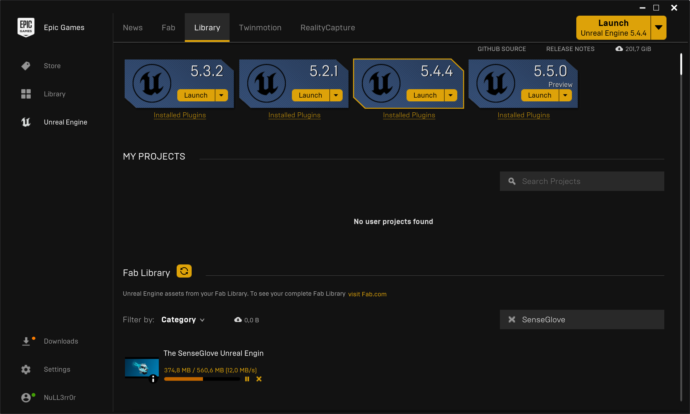 Plugin installation via the Epic Games Launcher - The SenseGlove Unreal Plugin download and installation progress Plugin installation via the Epic Games Launcher - The SenseGlove Unreal Plugin download and installation progress