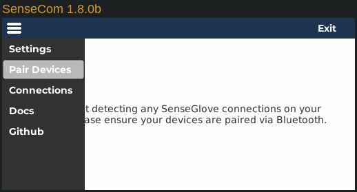 SenseCom on GNU/Linux - SenseCom Hamburger Menu - Pair Devices SenseCom on GNU/Linux - SenseCom Hamburger Menu - Pair Devices