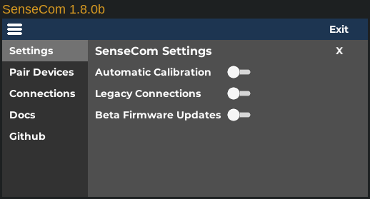 SenseCom on GNU/Linux - SenseCom v1.8.x+ Settings - Legacy Connections SenseCom on GNU/Linux - SenseCom v1.8.x+ Settings - Legacy Connections