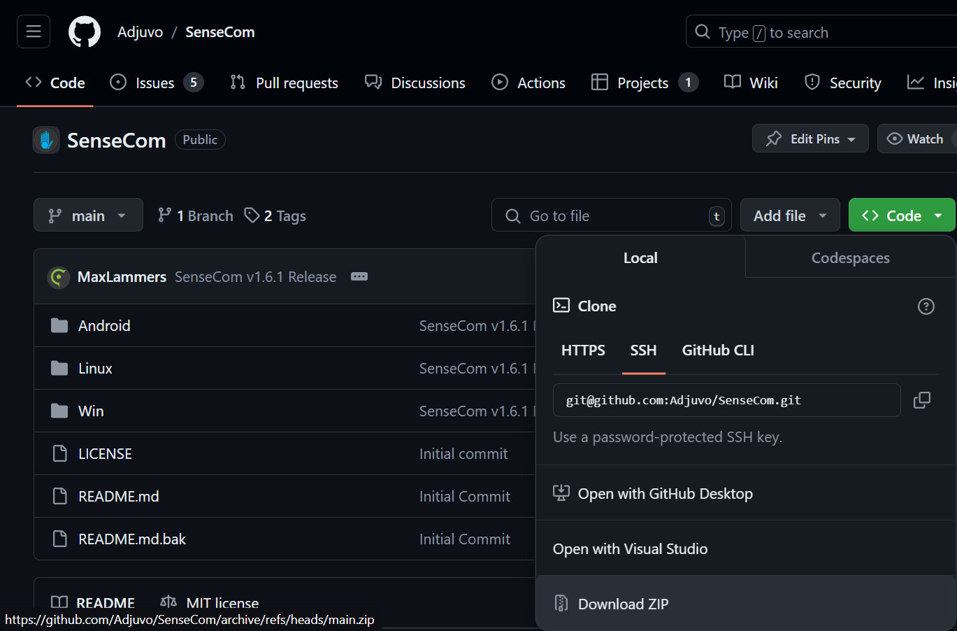 SenseCom on GNU/Linux - Downloading from GitHub SenseCom on GNU/Linux - Downloading from GitHub