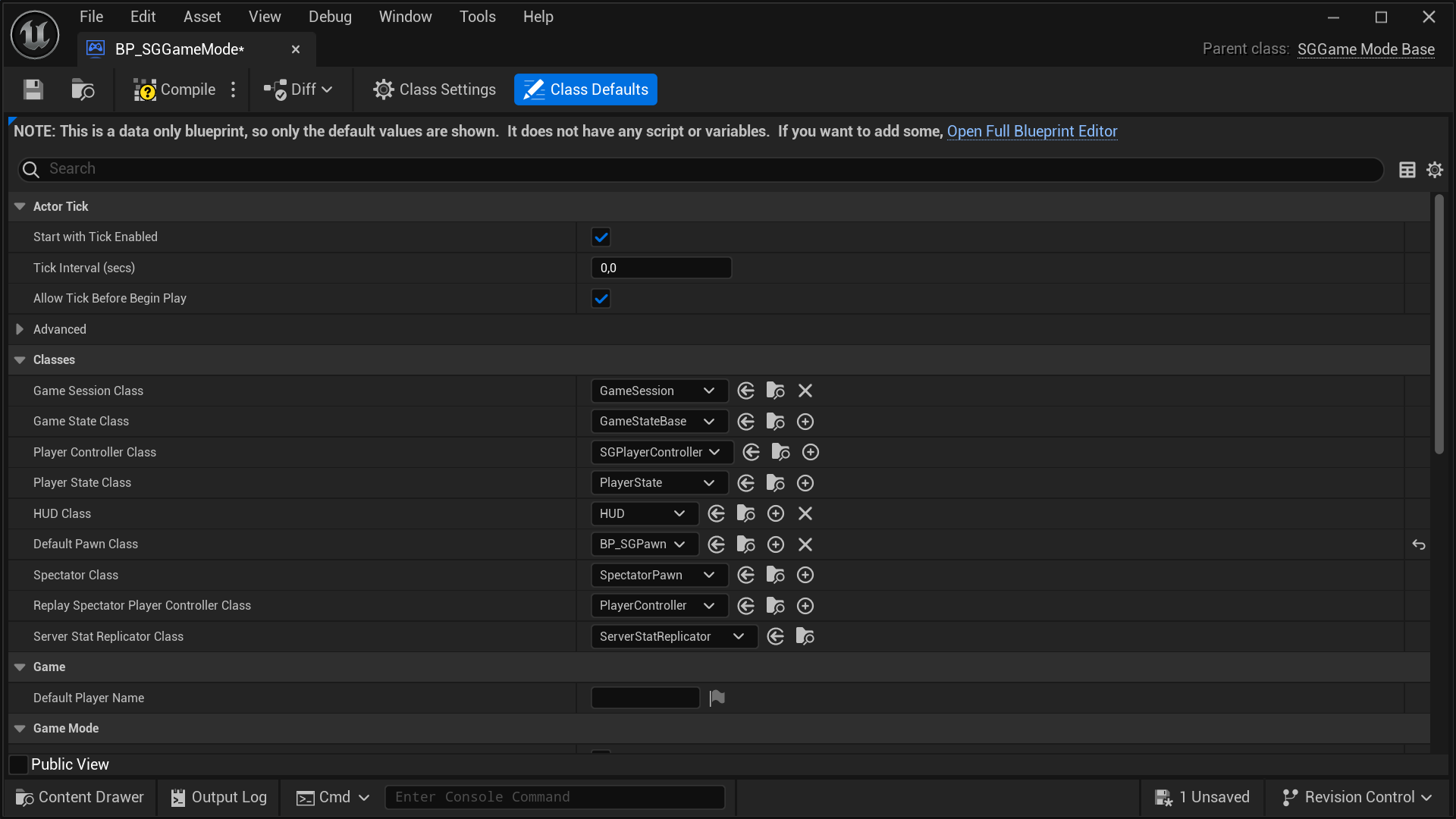 Extending SGPawn - Setting the default class BP_SGPawn Extending SGPawn - Setting the default class BP_SGPawn