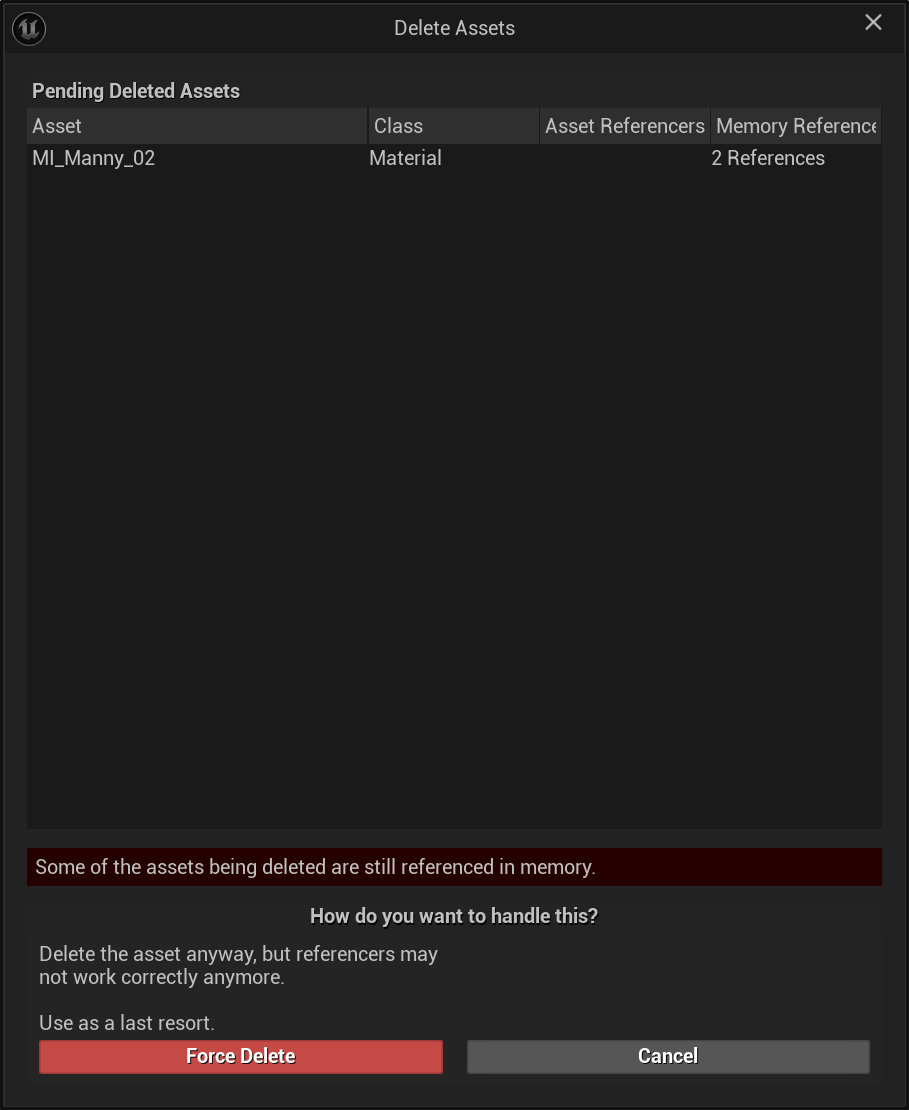 Importing the Virtual Hand Meshes into Your Own Project - Deleting the default material confirmation Importing the Virtual Hand Meshes into Your Own Project - Deleting the default material confirmation