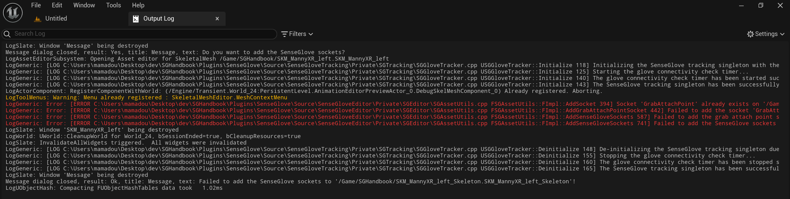 [Adding the SenseGlove Sockets - Sockets already exists error Adding the SenseGlove Sockets - Sockets already exists error