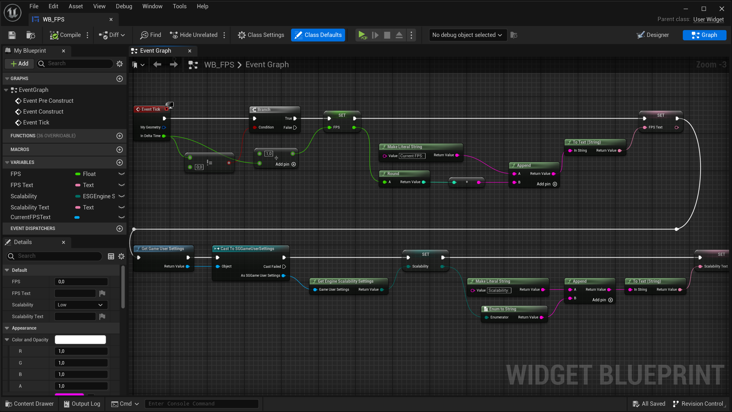 Game User Settings and Engine Scalability Settings - SGBasicDemo-OpenXR UMG widget code for calculating the framerate and showing the current FPS and Engine Scalability Settings Game User Settings and Engine Scalability Settings - SGBasicDemo-OpenXR UMG widget code for calculating the framerate and showing the current FPS and Engine Scalability Settings