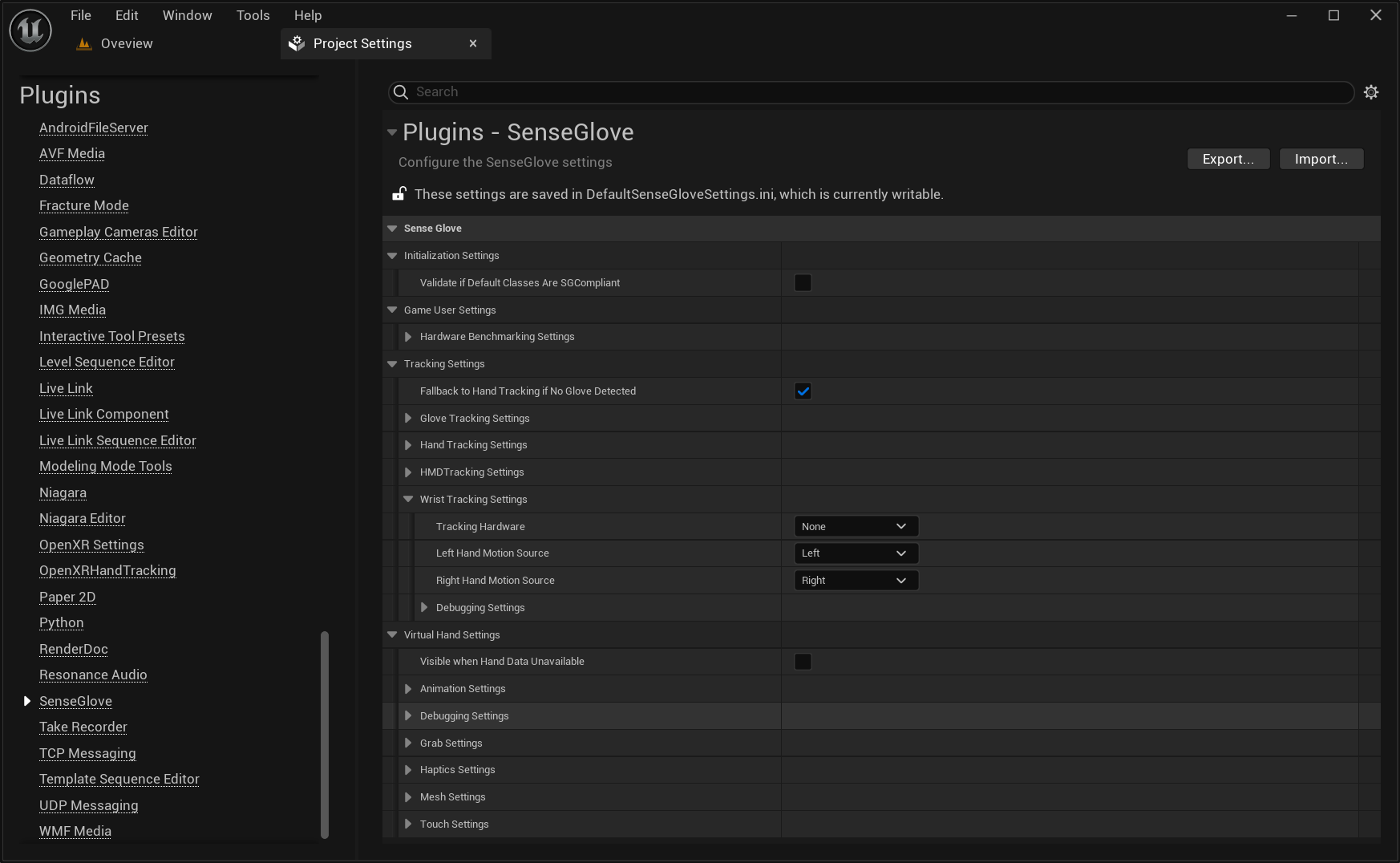 Plugin Settings - The SenseGlove Unreal Engine Plugin Settings Plugin Settings - The SenseGlove Unreal Engine Plugin Settings