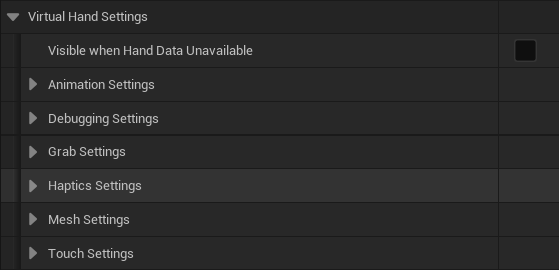 The Virtual Hand Settings The Virtual Hand Settings
