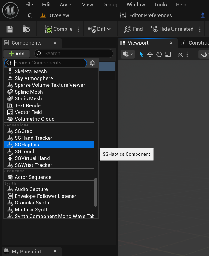 SGHapticsComponent - Adding Component SGHapticsComponent - Adding component
