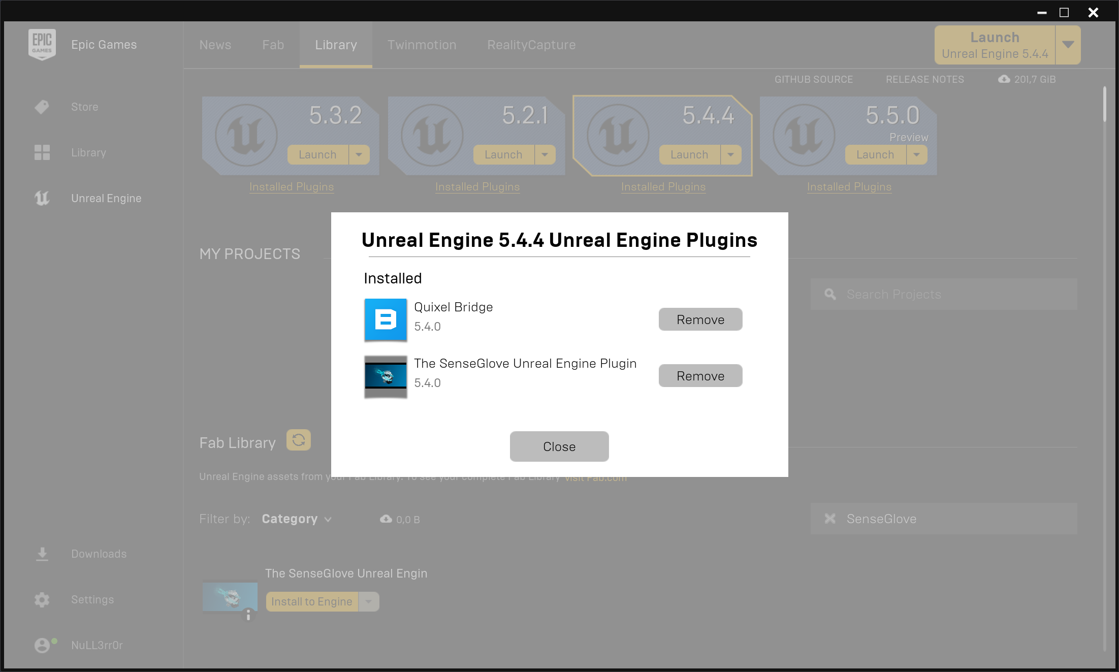 Plugin installation via the Epic Games Launcher - Verifying the SenseGlove Unreal Plugin installation Plugin installation via the Epic Games Launcher - Verifying the SenseGlove Unreal Plugin installation