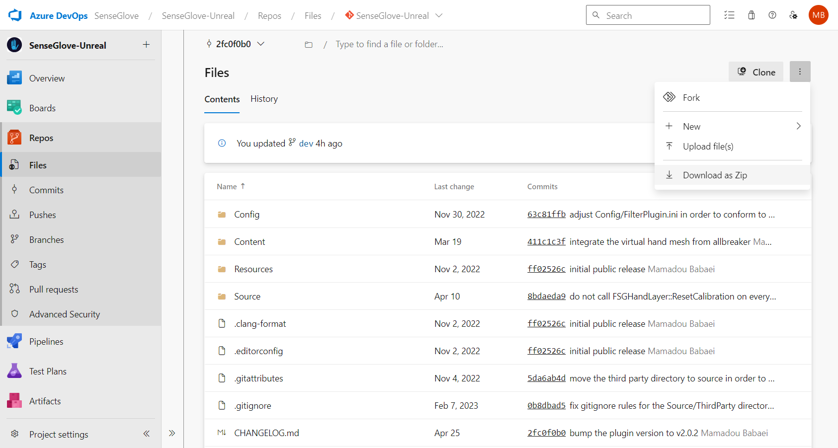 Plugin Installation via Microsoft Azure DevOps Repositories - Downloading a specific version for a specifc Unreal Engine version - Download as Zip Plugin Installation via Microsoft Azure DevOps Repositories - Downloading a specific version for a specifc Unreal Engine version - Download as Zip