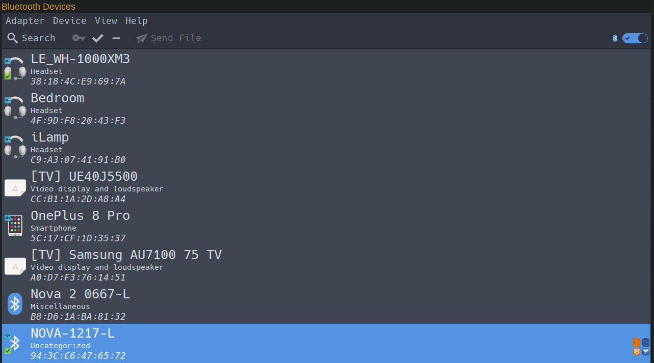 Connect to Nova gloves using Blueman Bluetooth Manager - Paired and trusted Connect to Nova gloves using Blueman Bluetooth Manager - Paired and trusted