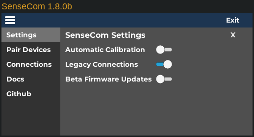 SenseCom on GNU/Linux - SenseCom v1.8.x+ Settings - Legacy Connections SenseCom on GNU/Linux - SenseCom v1.8.x+ Settings - Legacy Connections