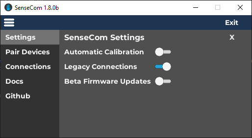 SenseCom on Microsoft Windows - SenseCom v1.8.x+ Settings - Legacy Connections SenseCom on Microsoft Windows - SenseCom v1.8.x+ Settings - Legacy Connections