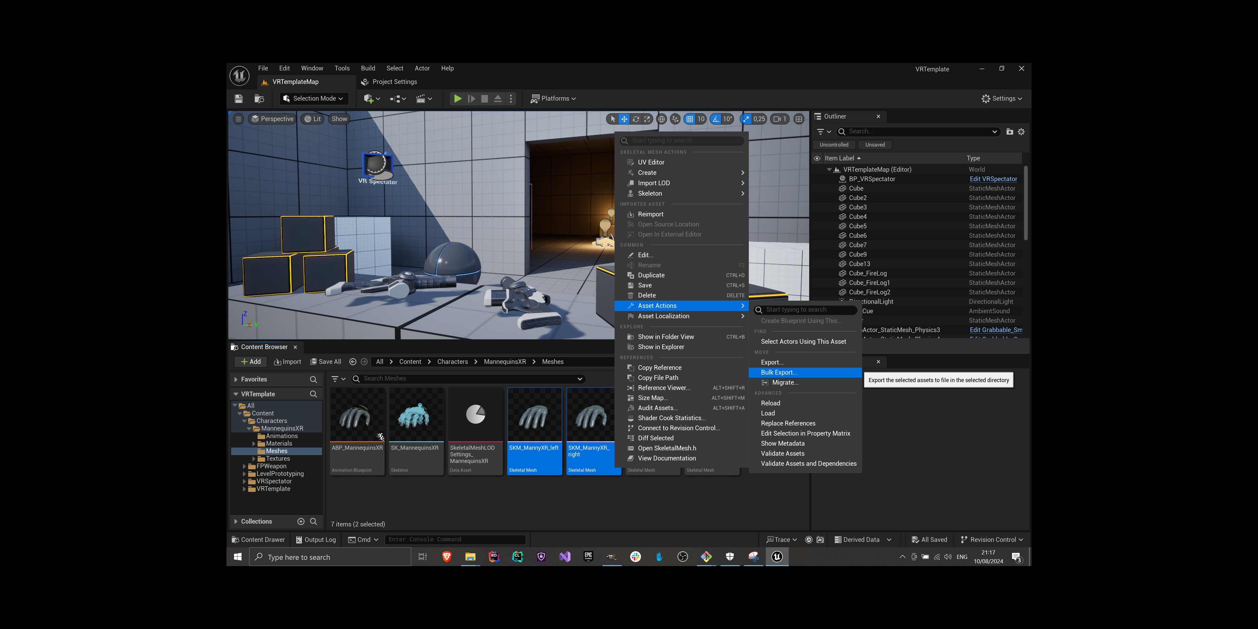 Exporting the Virtual Hand Meshes from the VRTemplate - Bulk exporting the virtual hand meshes Exporting the Virtual Hand Meshes from the VRTemplate - Bulk exporting the virtual hand meshes