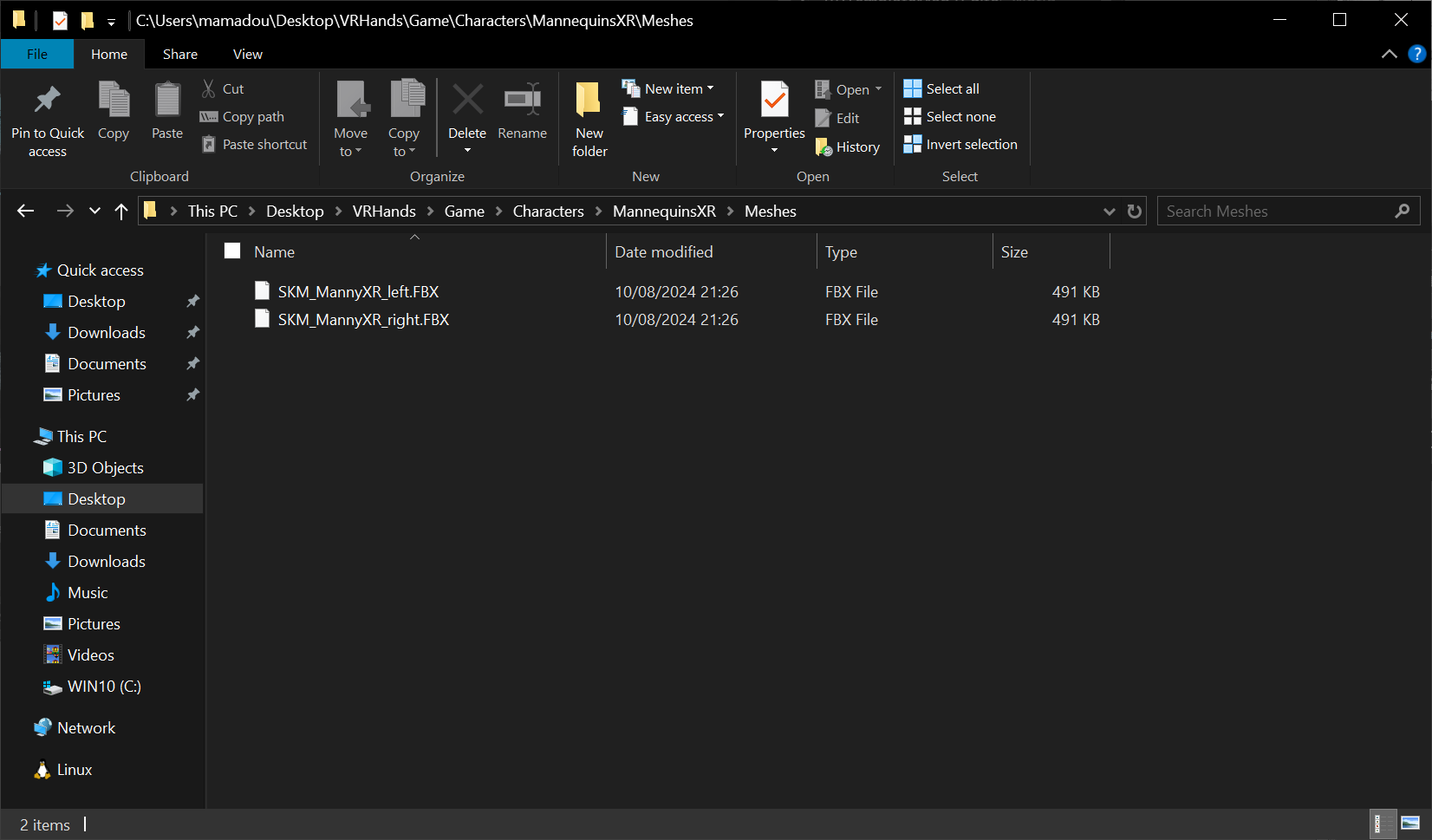 Exporting the Virtual Hand Meshes from the VRTemplate - Exported virtual hand meshes in FBX format Exporting the Virtual Hand Meshes from the VRTemplate - Exported virtual hand meshes in FBX format