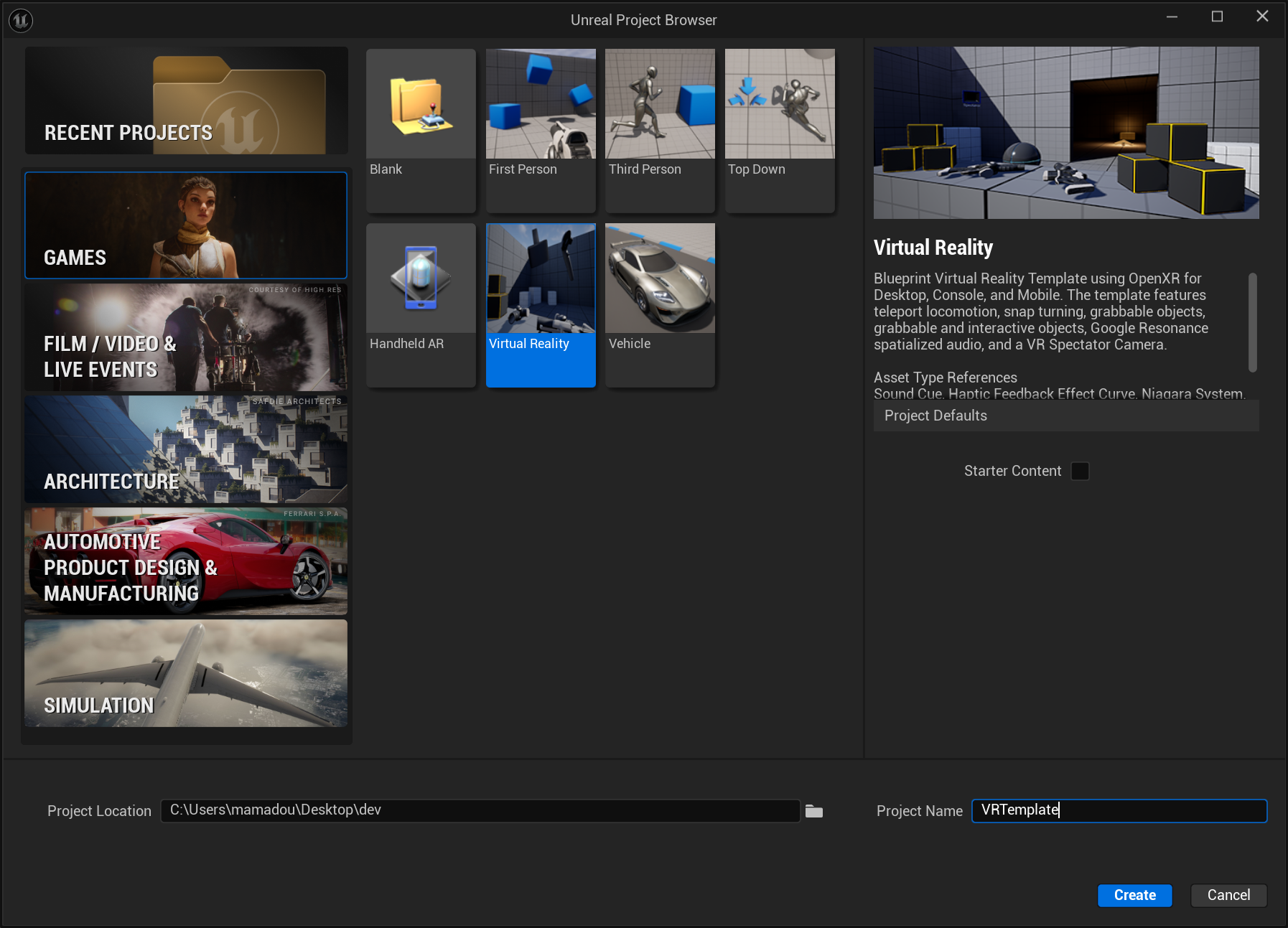 Exporting the Virtual Hand Meshes from the VRTemplate - Creating a new VRTemplate project Exporting the Virtual Hand Meshes from the VRTemplate - Creating a new VRTemplate project