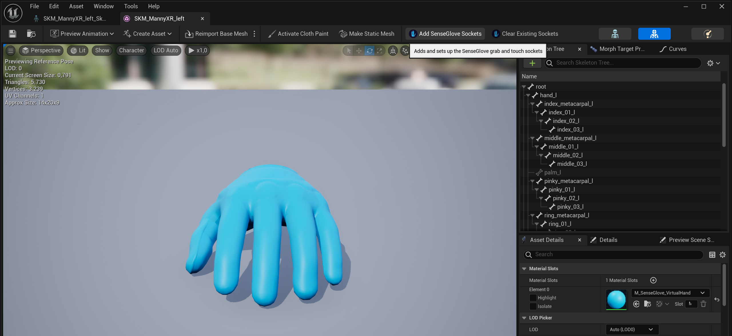 [Setting up the SenseGlove Grab and Touch Sockets - Skeleton Editor or Skeletal Mesh Editor toolbar Setting up the SenseGlove Grab and Touch Sockets - Skeleton Editor or Skeletal Mesh Editor toolbar