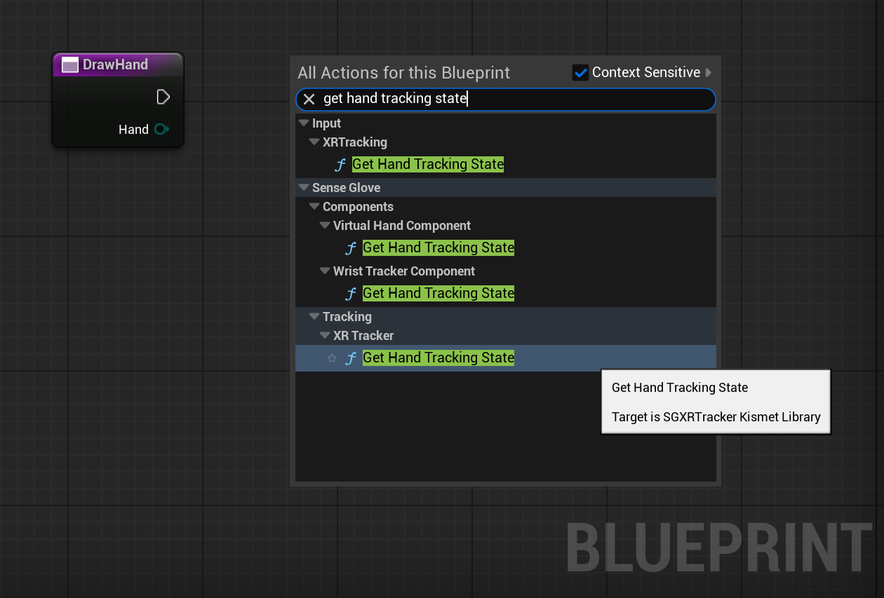 Adding the Get Hand Tracking State node