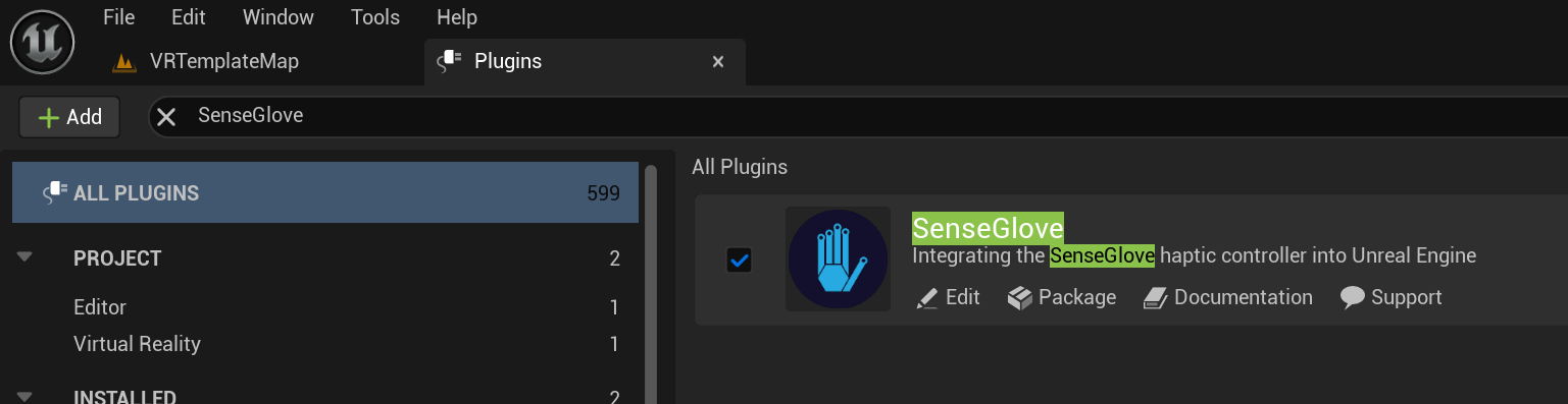 Enabling the SenseGlove Unreal Engine Plugin