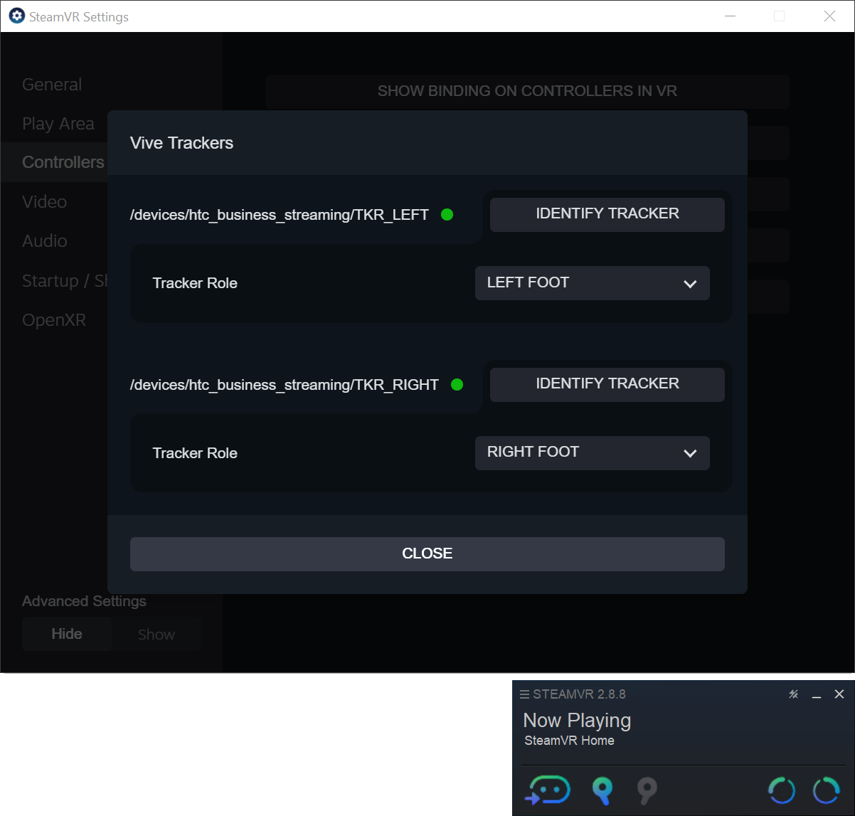 SteamVR - Manage Trackers - Setting the motion source for left and right hands