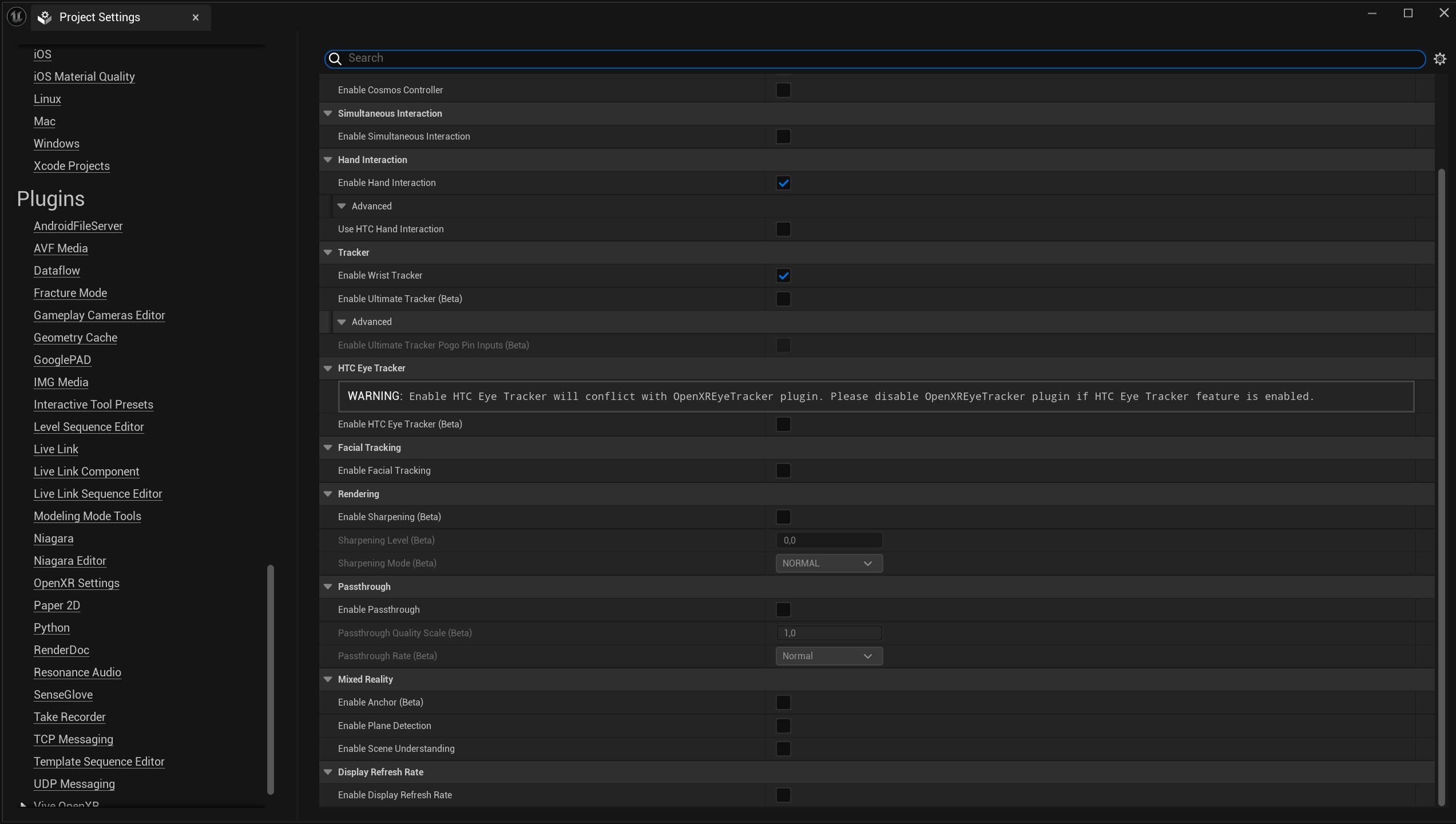 Enabling XR_EXT_hand_tracking OpenXR Extension on VR Headsets in Standalone Mode - ViveOpenXR Plugin Settings - The SenseGlove Unreal Engine Compatible Settings