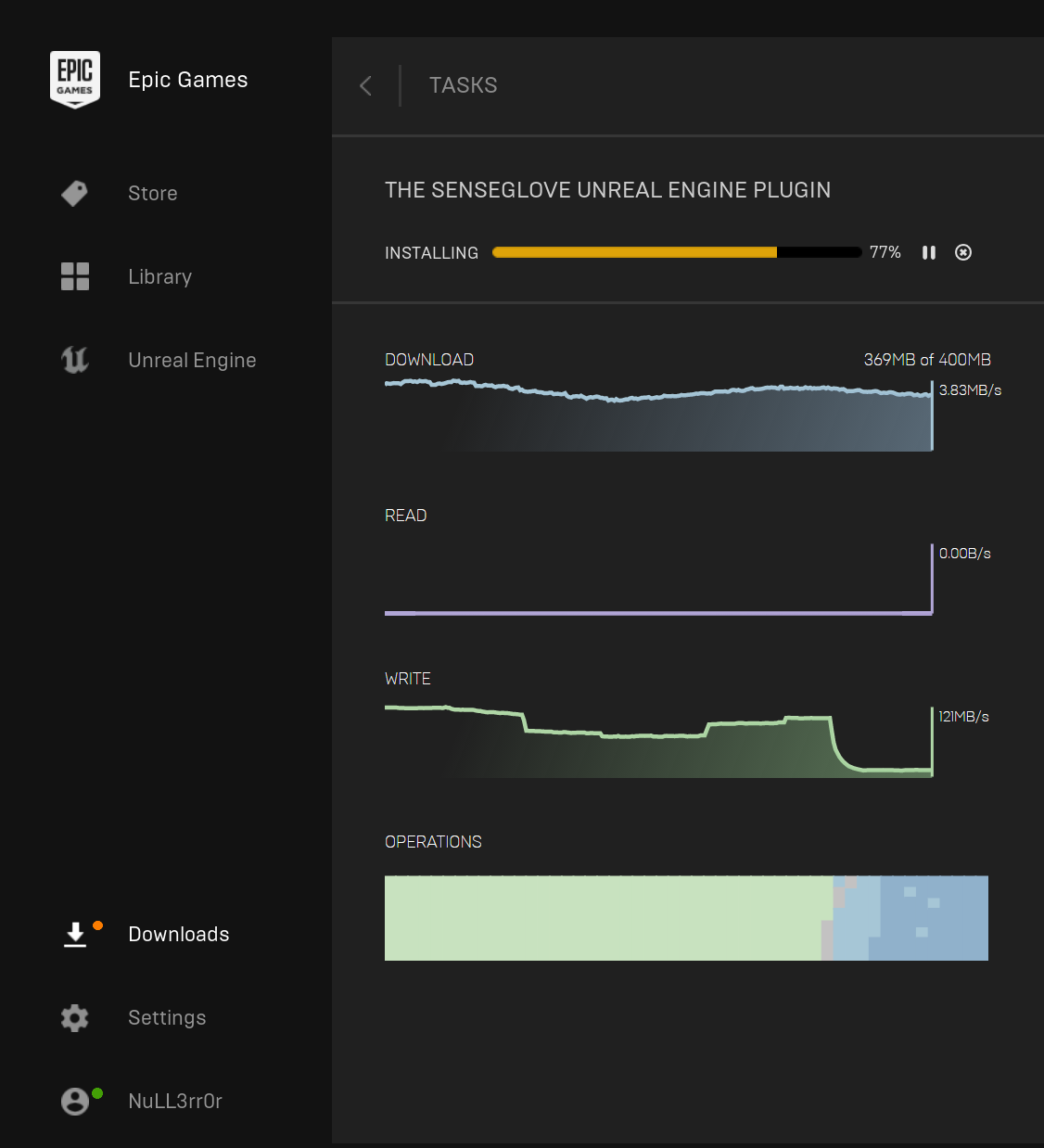 Plugin installation via the Epic Games Launcher - Viewing the SenseGlove Unreal Plugin download and installation progress in details