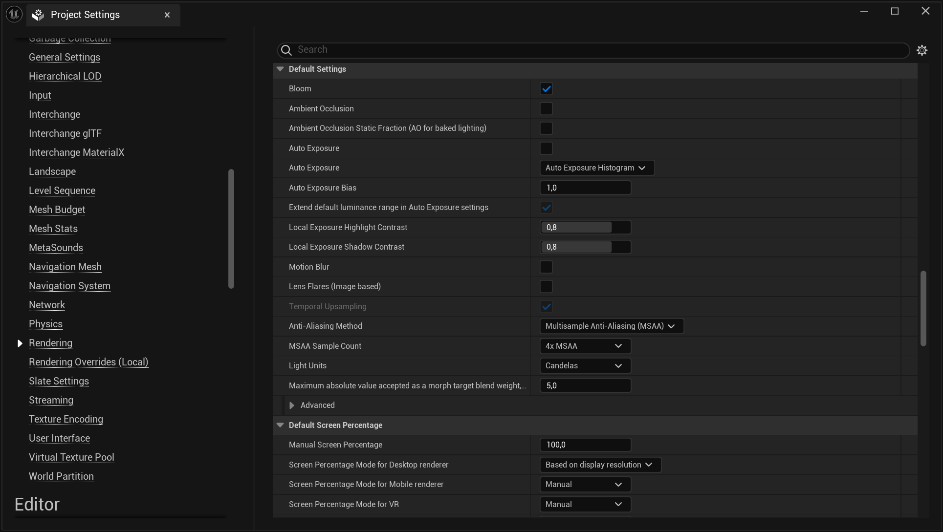 Optimizing Unreal Projects for Mobile - Rendering Settings - Default Settings