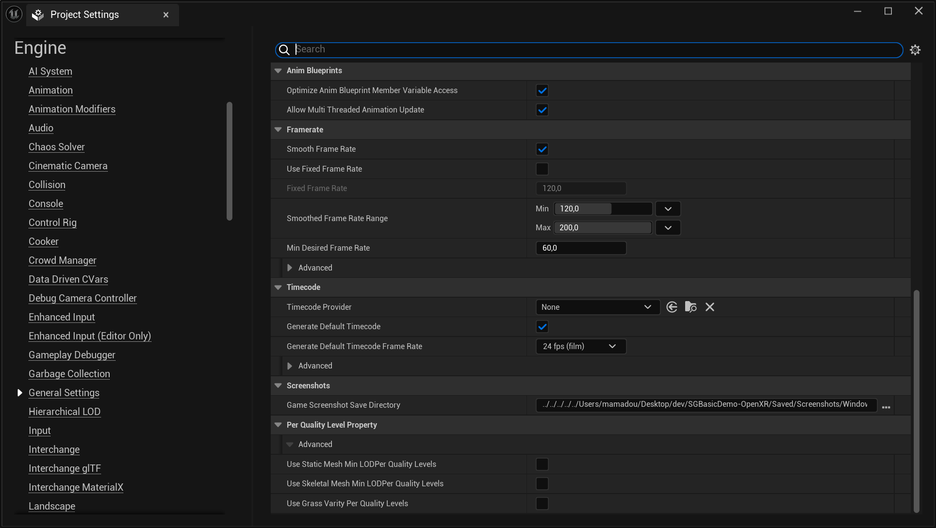 Meta Quest Link - Framerate settings for the Unreal project